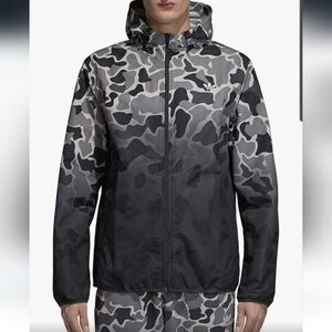 Adidas Originals Camo Dipped Windbreaker Rain Jacket Grey Black Camouflage Sz M